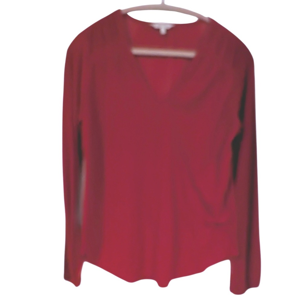 Lucky Brand V-Neck Blouse Small Red Long Sleeve Textured Boho Peasant Top